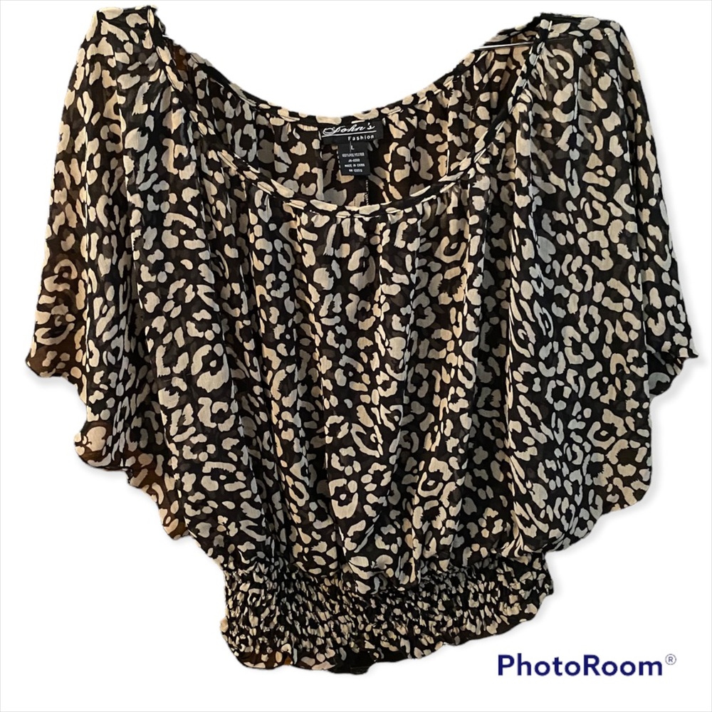 Semi-Sheer Leopard Top Size Large EUC — **Buy 1 Get 1 FREE**